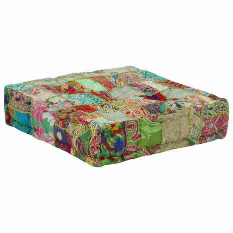 Poef patchwork vierkant handgemaakt 50x50x12 cm katoen groen 5