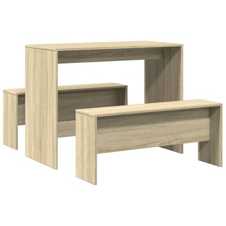 3-delige Eettafel en bankenset bewerkt hout sonoma eikenkleurig 6