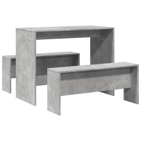 3-delige Eettafel en bankenset bewerkt hout betongrijs 2