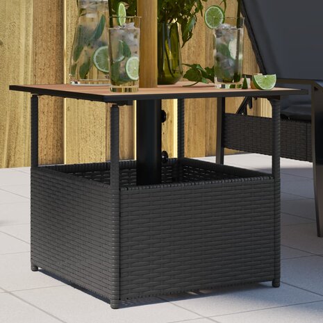Tuintafel met parasolgat 55x55x46,5 cm poly rattan zwart 1