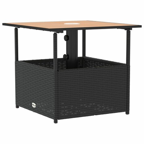 Tuintafel met parasolgat 55x55x46,5 cm poly rattan zwart 2