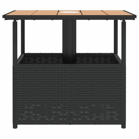 Tuintafel met parasolgat 55x55x46,5 cm poly rattan zwart 6