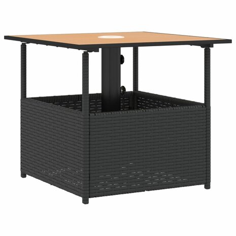 Tuintafel met parasolgat 55x55x46,5 cm poly rattan zwart 7