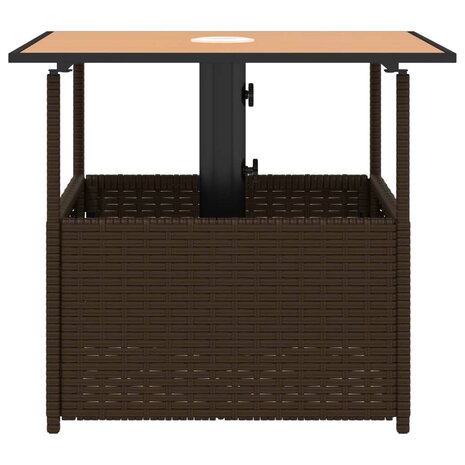 Tuintafel met parasolgat 55x55x46,5 cm poly rattan bruin 5