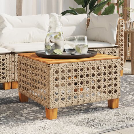 Tuintafel 55x55x36 cm poly rattan en acaciahout beige 1