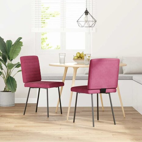 Eetkamerstoelen 2 st fluweel wijnrood 1