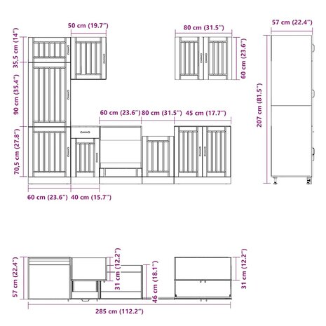 7-delige Keukenkastenset Lucca bewerkt hout bruin eikenkleur 8