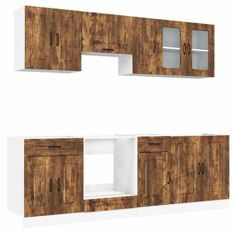 8-delige Keukenkastenset Kalmar bewerkt hout gerookt eiken 2