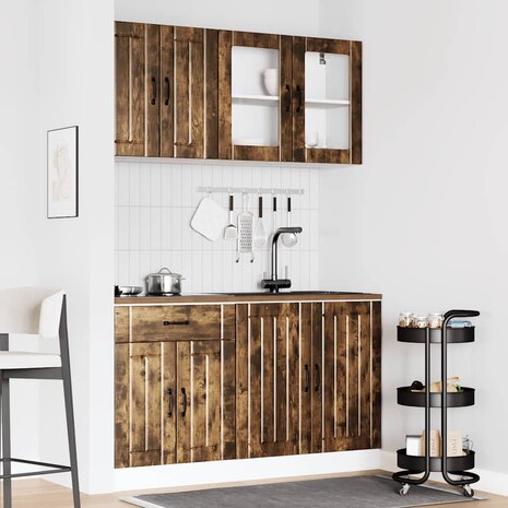 4-delige Keukenkastenset Kalmar bewerkt hout gerookt eiken 3