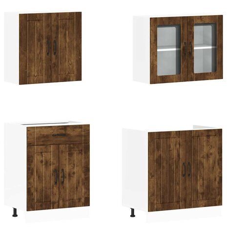 4-delige Keukenkastenset Kalmar bewerkt hout gerookt eiken 4