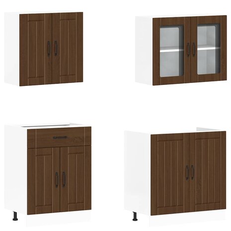 4-delige Keukenkastenset Kalmar bewerkt hout bruin eikenkleur 4