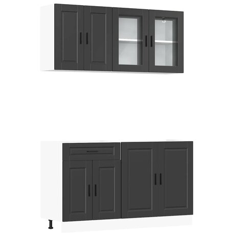 4-delige Keukenkastenset Kalmar bewerkt hout zwart 2