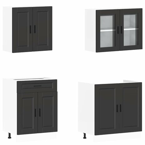 4-delige Keukenkastenset Kalmar bewerkt hout zwart 4