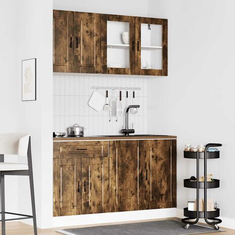 4-delige Keukenkastenset Kalmar bewerkt hout gerookt eiken 3