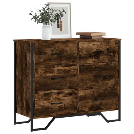 Ladekast 91x35,5x74,5 cm bewerkt hout gerookt eikenkleurig 1