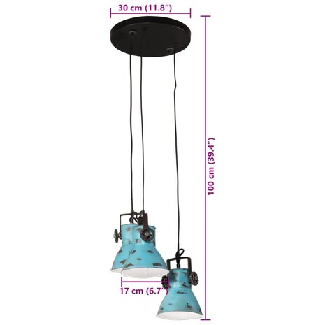 Hanglamp 25 W E27 30x30x100 cm verweerd blauw 9