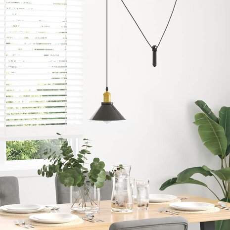 Hanglamp in hoogte verstelbaar E27 Ø22 cm metaal glanzend zwart 3