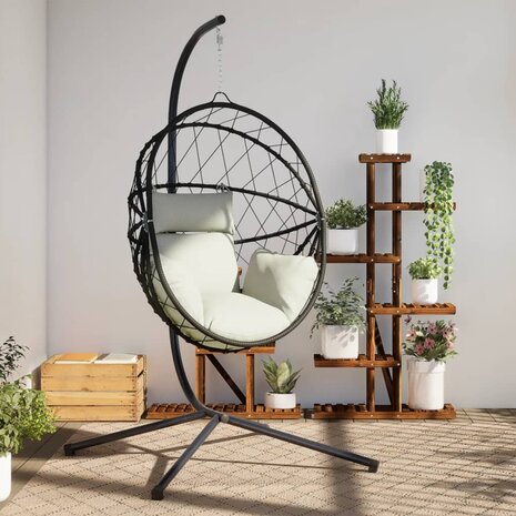 Hangstoel met standaard rattan en staal beige 1