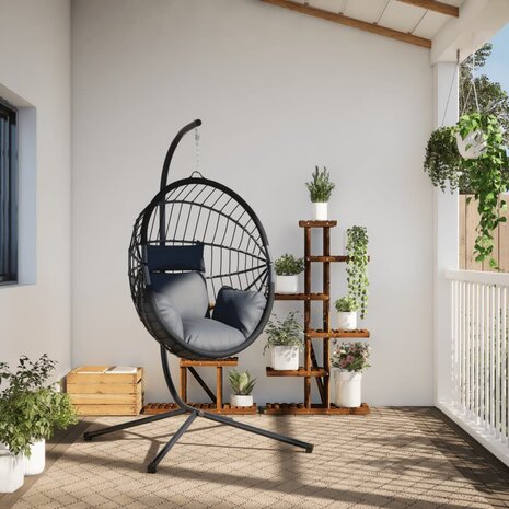 Hangstoel met standaard rattan en staal lichtgrijs 3
