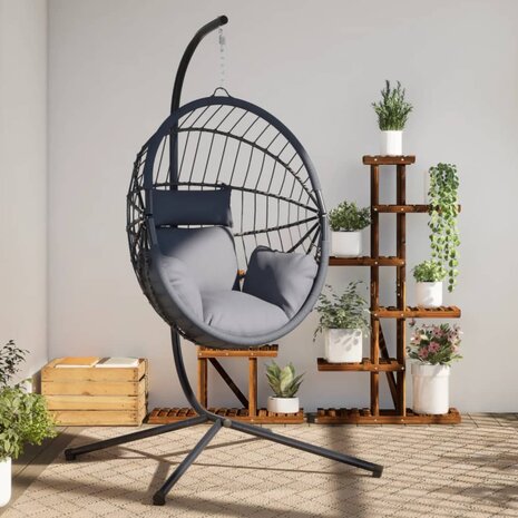 Hangstoel met standaard rattan en staal grijs 1