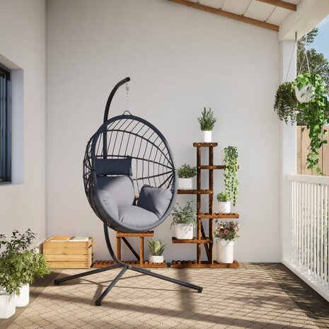 Hangstoel met standaard rattan en staal grijs 3