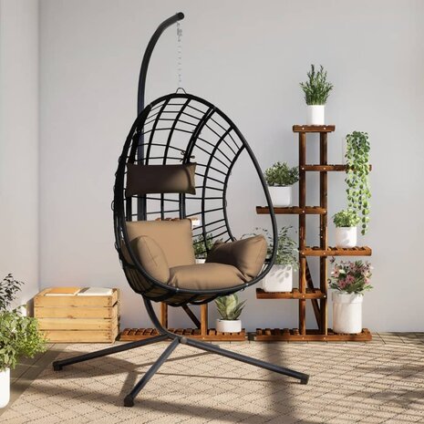 Hangstoel met standaard rattan en staal taupe 1