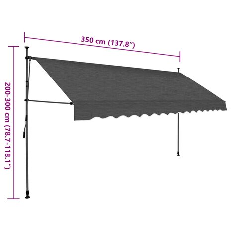 Luifel handmatig uitschuifbaar met LED 350 cm antracietkleurig 8