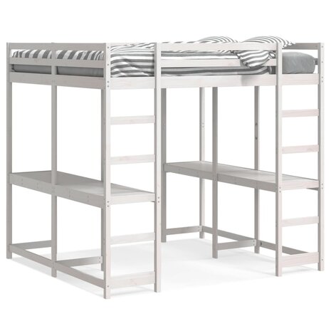 Hoogslaper met bureau en ladder grenenhout wit 140x200 cm 2
