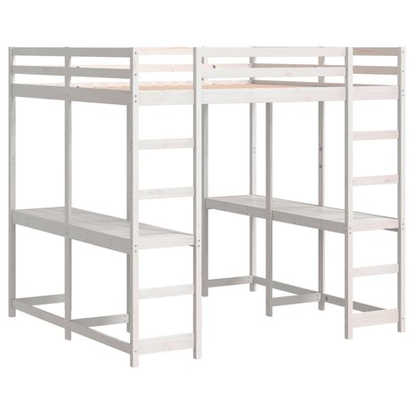 Hoogslaper met bureau en ladder grenenhout wit 140x200 cm 3