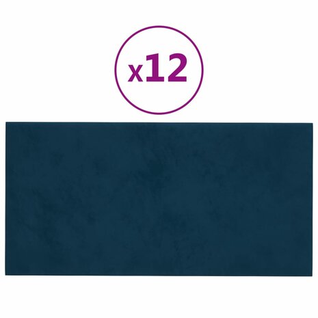 Wandpanelen 12 st 2,16 m² 60x30 cm fluweel blauw 2
