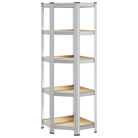 Hoekrek 5-laags staal en bewerkt hout zilverkleurig 2