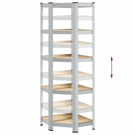 Hoekrek 5-laags staal en bewerkt hout zilverkleurig 8