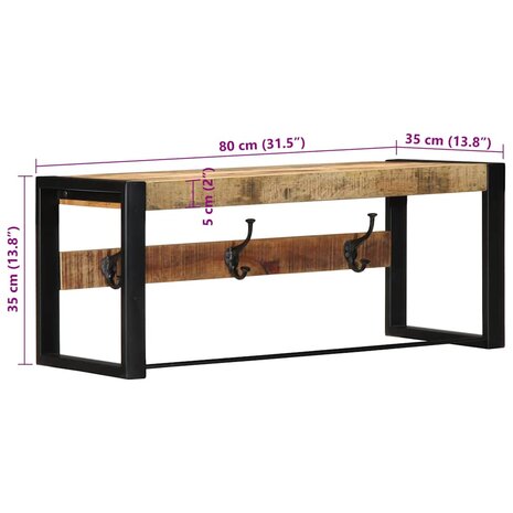Kapstok 80x35x35 cm massief ruw mangohout 9