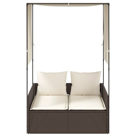 Ligbed tweepersoons met dak en gordijn poly rattan bruin 3