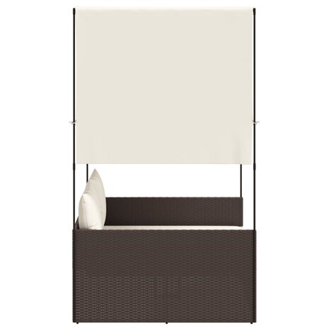 Ligbed tweepersoons met dak en gordijn poly rattan bruin 4