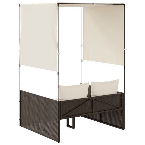 Ligbed tweepersoons met dak en gordijn poly rattan bruin 5