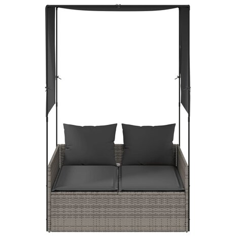 Ligbed tweepersoons met dak en gordijn poly rattan grijs 3