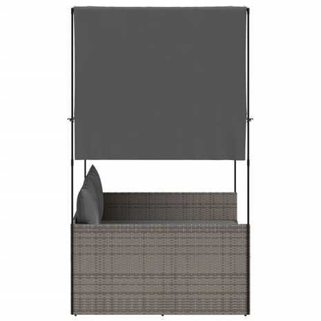 Ligbed tweepersoons met dak en gordijn poly rattan grijs 4