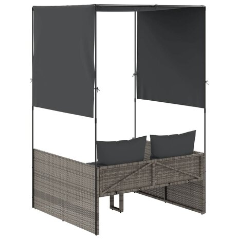 Ligbed tweepersoons met dak en gordijn poly rattan grijs 5