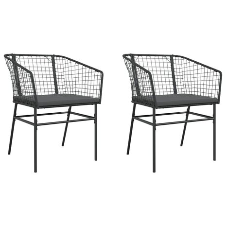 Tuinstoelen 2 st met kussens poly rattan zwart 2