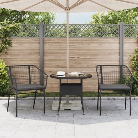 Tuinstoelen 2 st met kussens poly rattan zwart 3