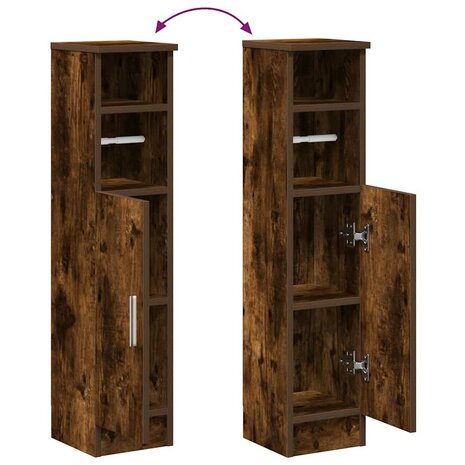 Badkamerkast met rolhouder 20,5x22x90 cm gerookt eikenkleurig 8