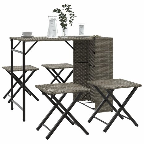 5-delige Tuinset inklapbaar poly rattan grijs  1