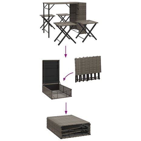 5-delige Tuinset inklapbaar poly rattan grijs  8