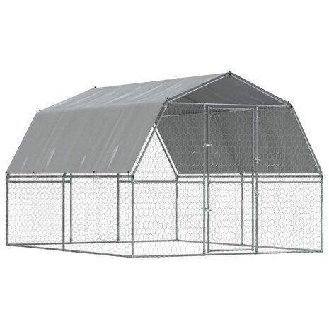 Hondenkennel met dak en deur gegalvaniseerd staal zilverkleurig 2
