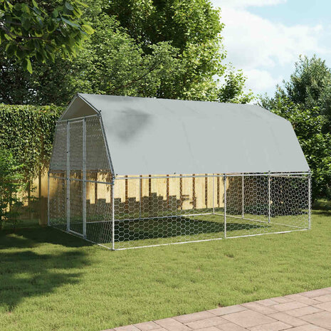 Hondenkennel met dak en deur gegalvaniseerd staal zilverkleurig 3