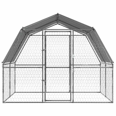 Hondenkennel met dak en deur gegalvaniseerd staal zilverkleurig 4