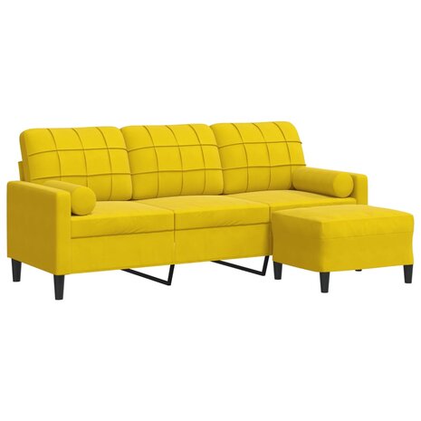Driezitsbank met voetenbank 180 cm fluweel geel 2