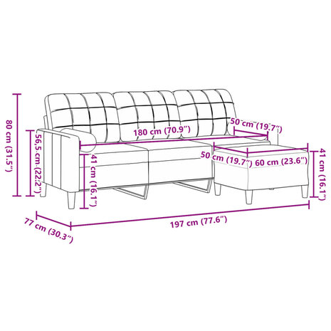 Driezitsbank met voetenbank 180 cm fluweel geel 7