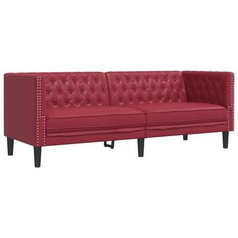 Driezitsbank Chesterfield-stijl kunstleer wijnrood 2